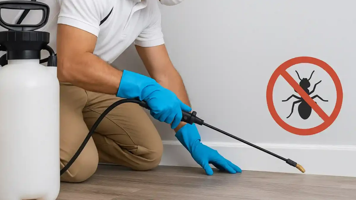 A man spraying safe anti pests chemical