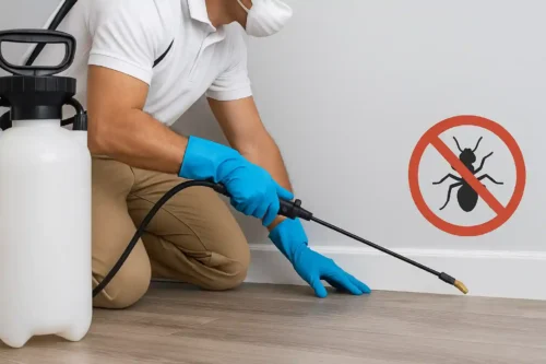 A man spraying safe anti pests chemical