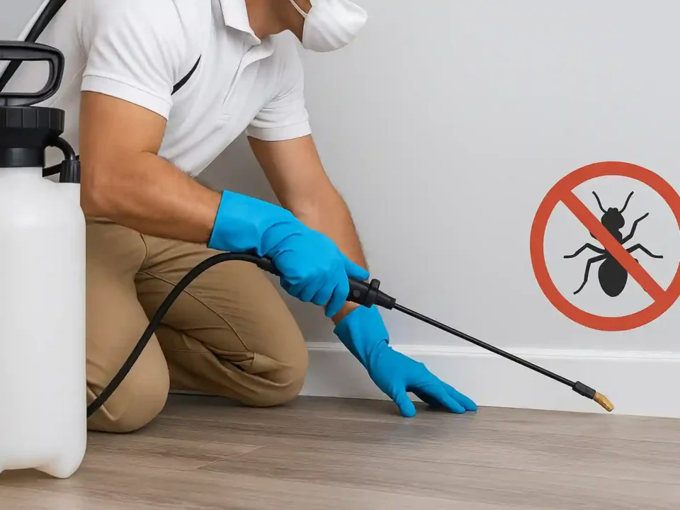 A man spraying safe anti pests chemical